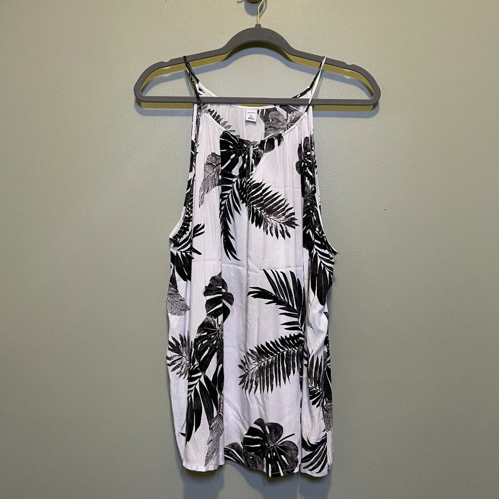 Old Navy Black & White Tropical Print Tank Top - XXL